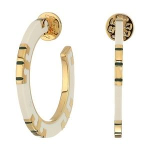 Tory Burch Gold and Cream Hoop Earrings